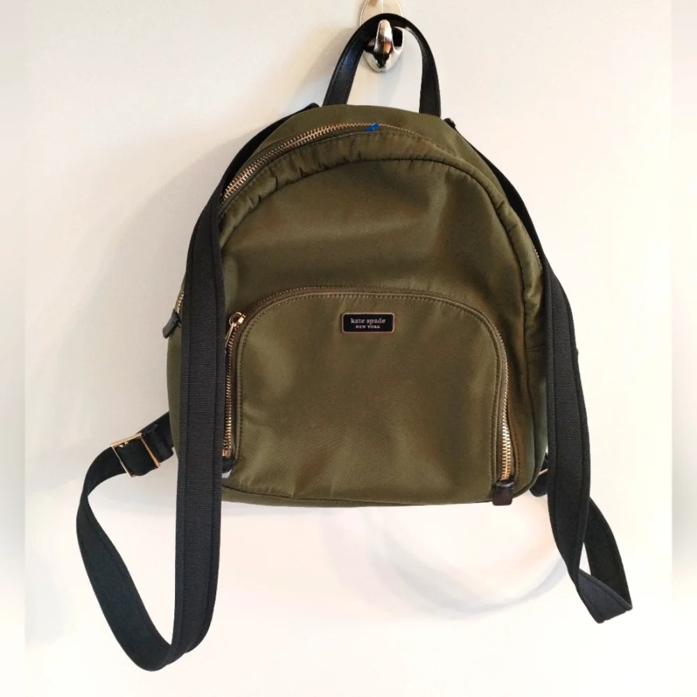 Kate Spade, army green backpack,